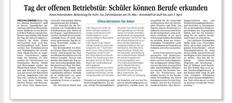Tag der offenen Betriebstuer Artikel